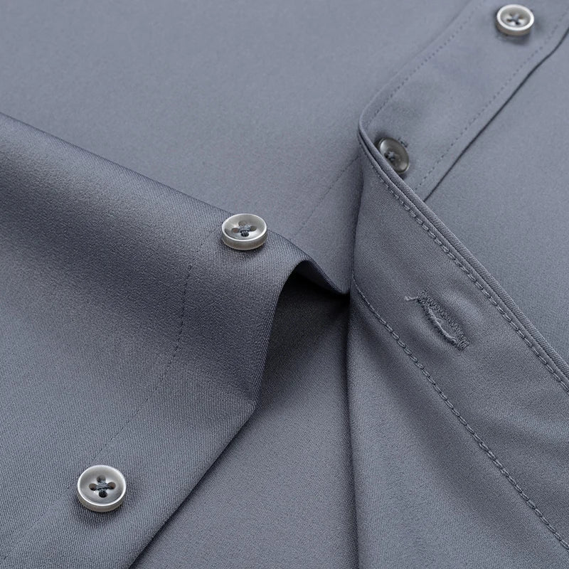 New Men's Solid Color Business Shirt Formal Fashion Thin Classic Basic Casual Slim White Long Sleeve Social Shirt Brand Clothes Quick Pick Grocers