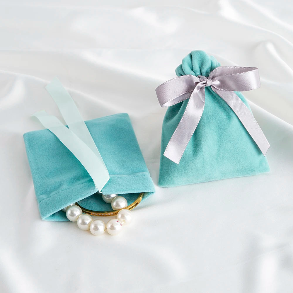 10pcs Green Jewelry Velvet Bag Ribbon Bowknot Pouches Gift Display Packing Storage Wedding Favors Travel Candy Drawstring Pocket Purest Peak
