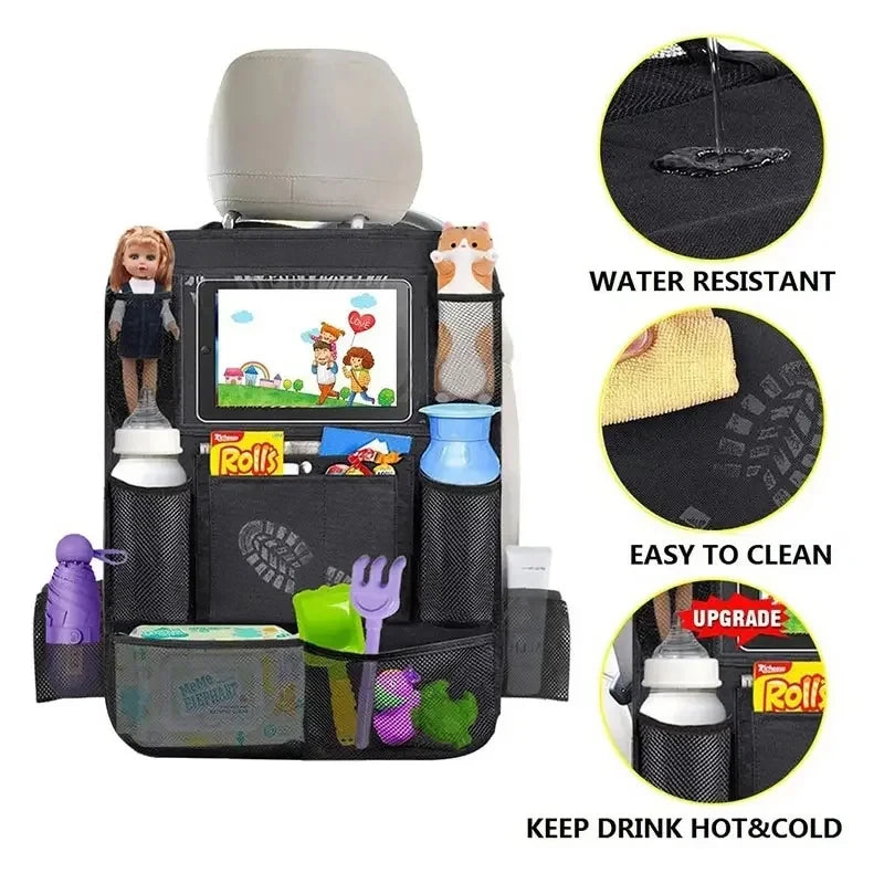 Car Seat Organizer Multifunctional Oxford Fabric Car Back Multi Pocket Storage Bag with Tablet Holder Protector for Kids Quick Pick Grocers