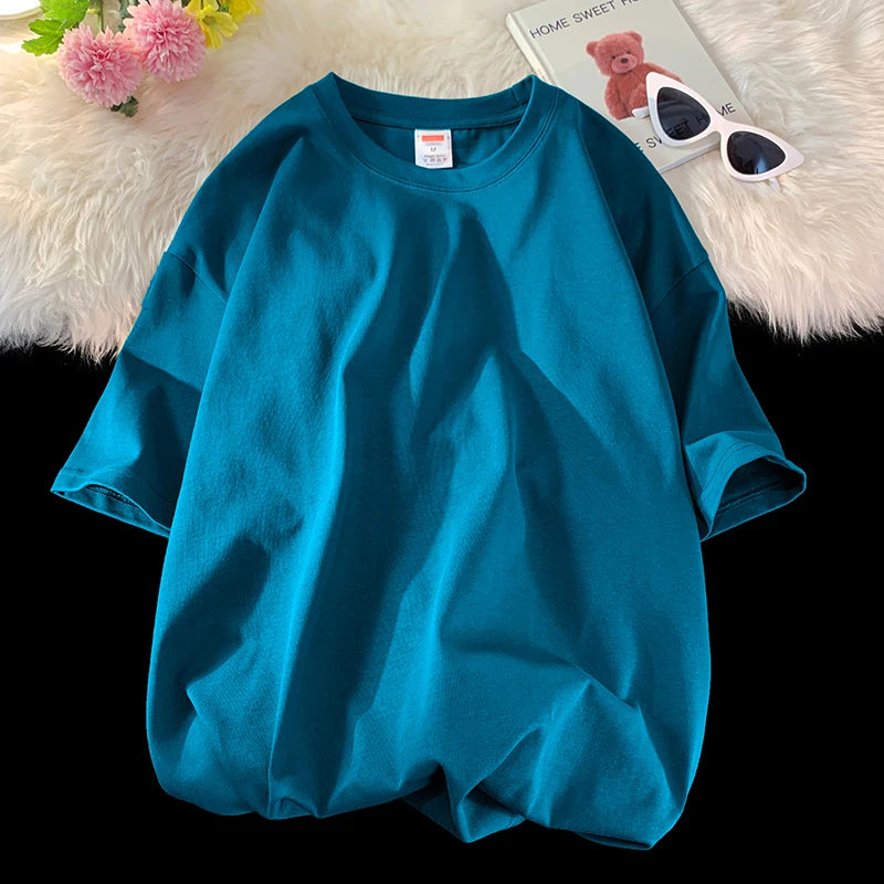 Oversized Summer Short Sleeve Men's T Shirt New Fashion Solid Loose O-Neck T Shirts Mens Cotton Hip Hop Streetwear Top Tees 5XL Quick Pick Grocers