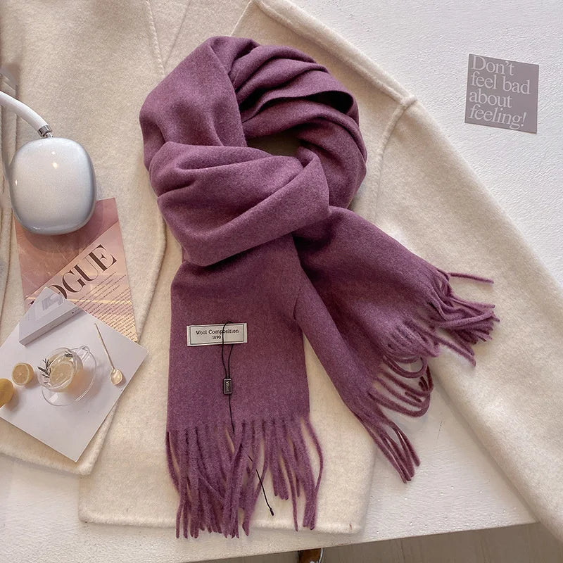 Luxury Winter Wool Scarf Women Cashmere Warm Pashmina Brand Foulard Female Shawls Wraps Thick Soft Bufanda Scarves Stole 2024 Quick Pick Grocers
