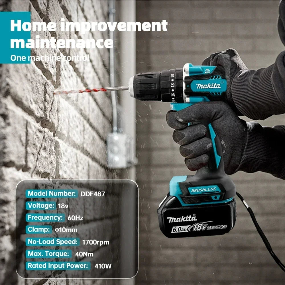 Makita Original DDF487 Cordless Driver Drill 18V Brushless Electric Impact Screwdriver Rechargeable Power Tool (ony tool) Quick Pick Grocers