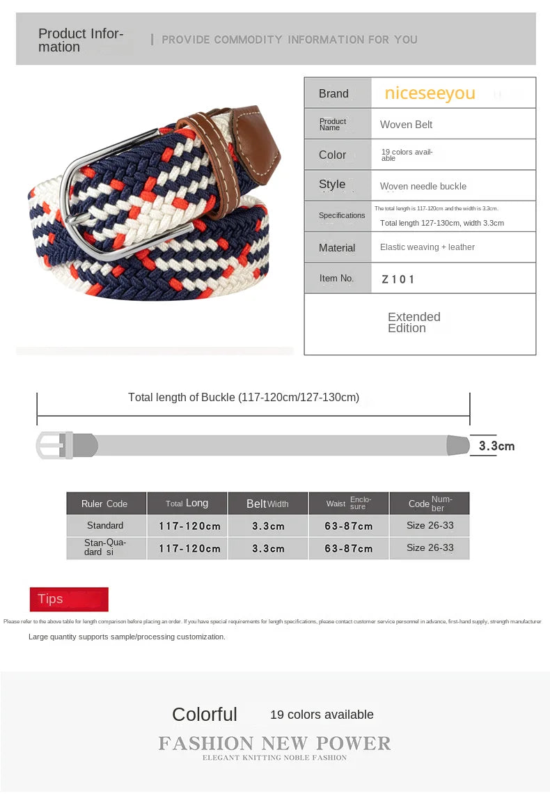 107/120/130CM Fashion Female Elastic Casual Stretch Woven Belt Unisex Canvas Elastic Belts for Women Jeans Pin Buckle Men Belt Quick Pick Grocers
