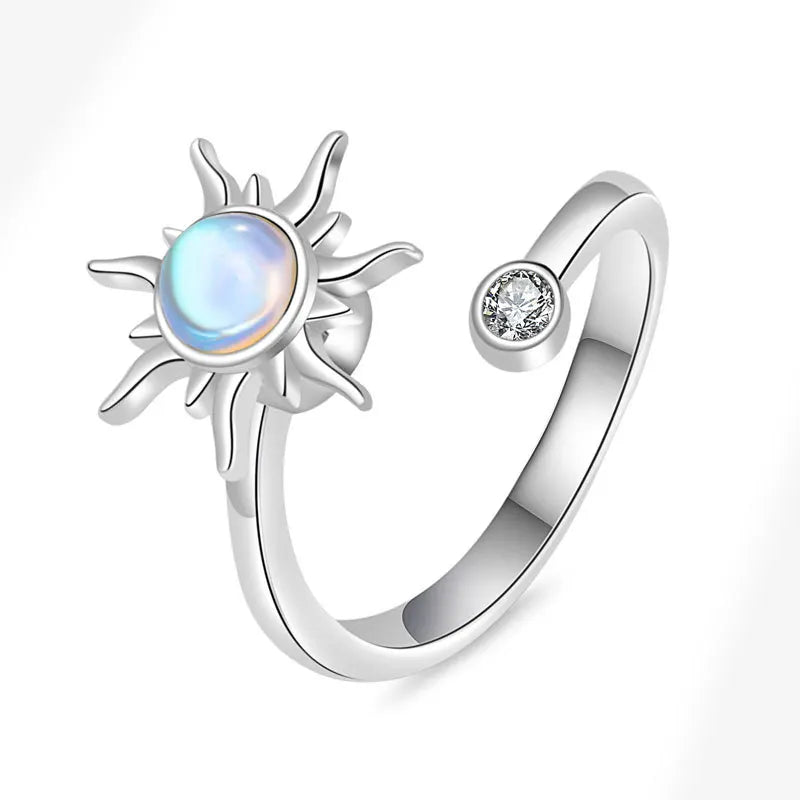 VENTFILLE 925 Sterling Silver Sunflower Diamond Zircon Rotatable Ring For Women Gift Relieve Stress Ring Jewelry Wholesale Quick Pick Grocers