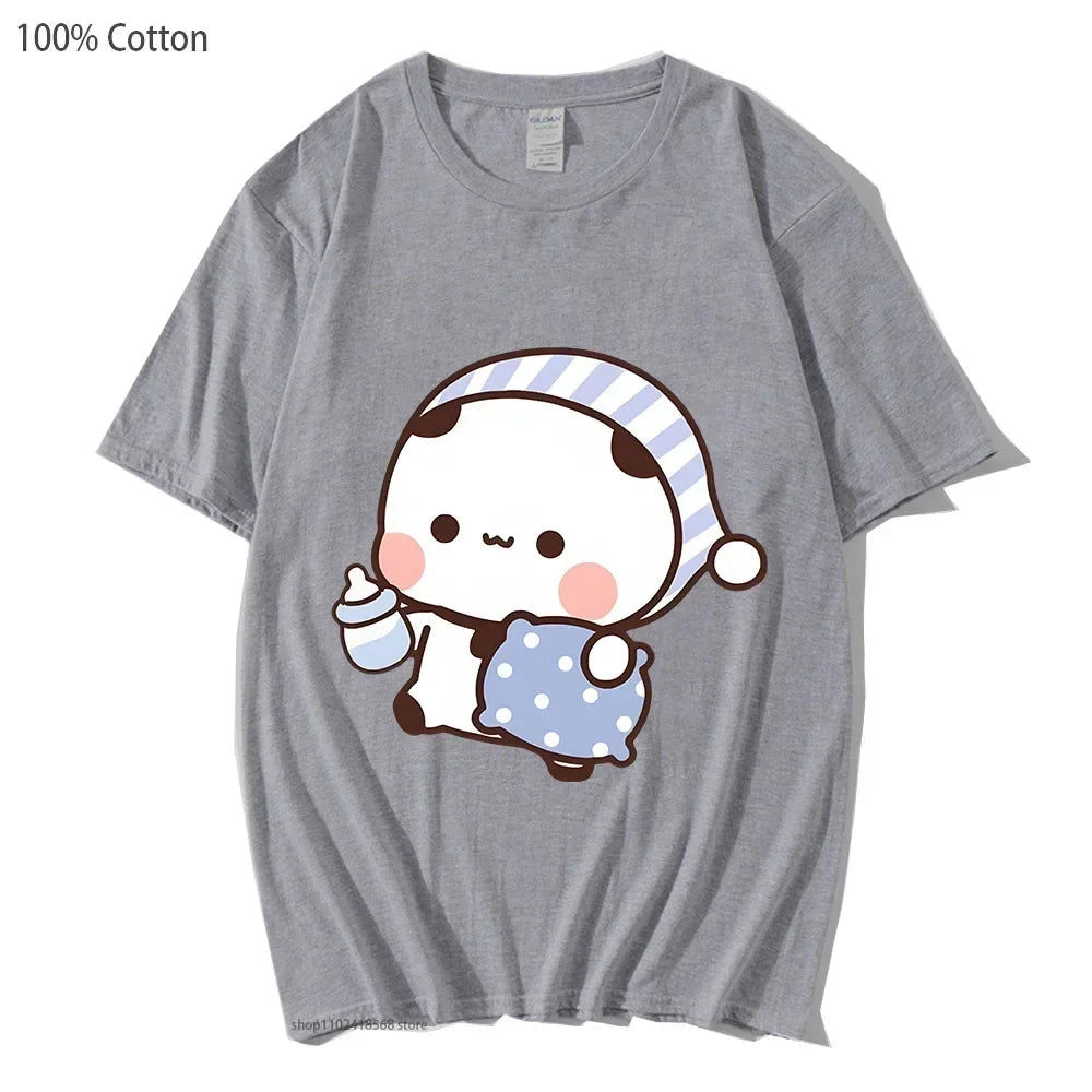 Couple Shirts Kawaii Cute BuBu Panda Going To Sleep with DuDu Bear Graphic Tshirt Cotton Men Women Clothes Long Sleeve Tees Quick Pick Grocers