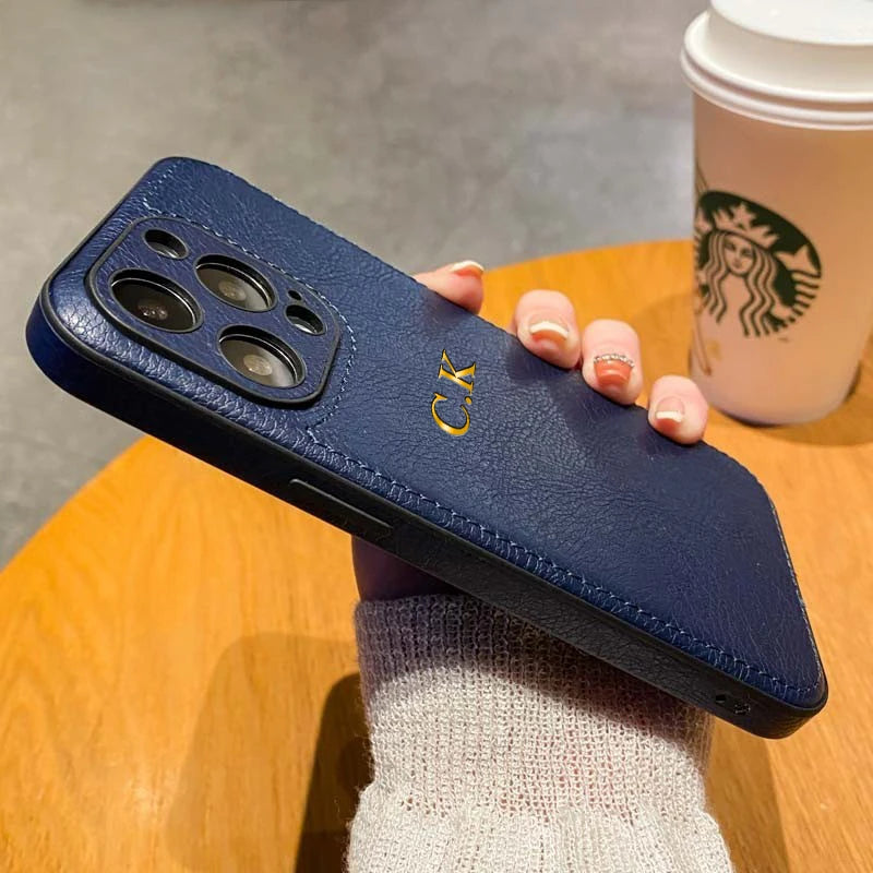 Personalized Name Classic Leather Case For iPhone 17 16 15 14 13 12 11 Pro Max 17 Air Luxury Customized Initials Engraved Cover Quick Pick Grocers