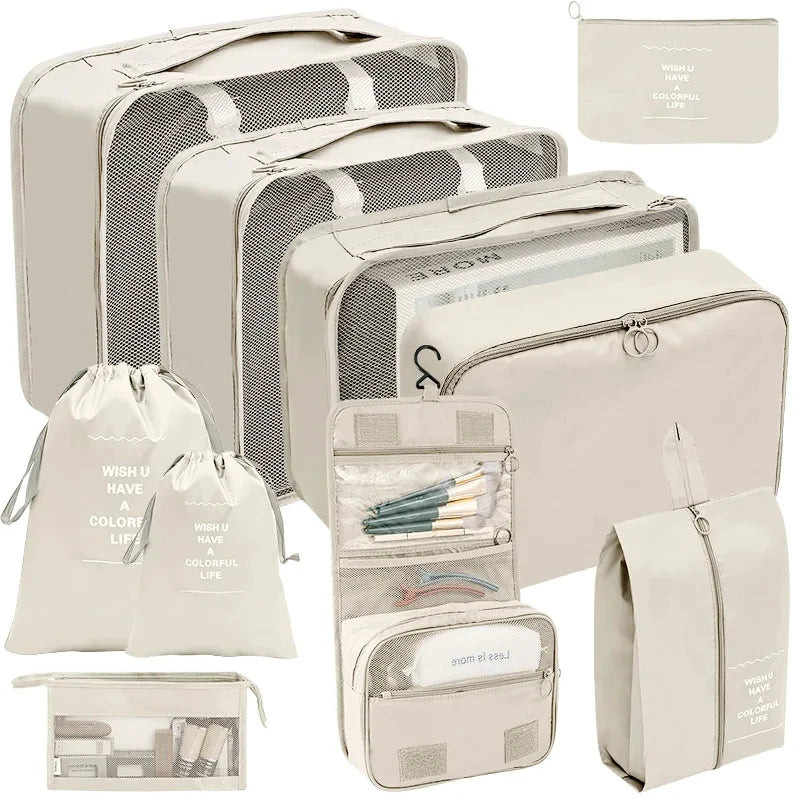 7/8/9/10 Pcs Set Travel Organizer Storage Bags Suitcase Packing Cubes Set Cases Portable Luggage Clothes Shoe Tidy Pouch Folding Econic Blanks