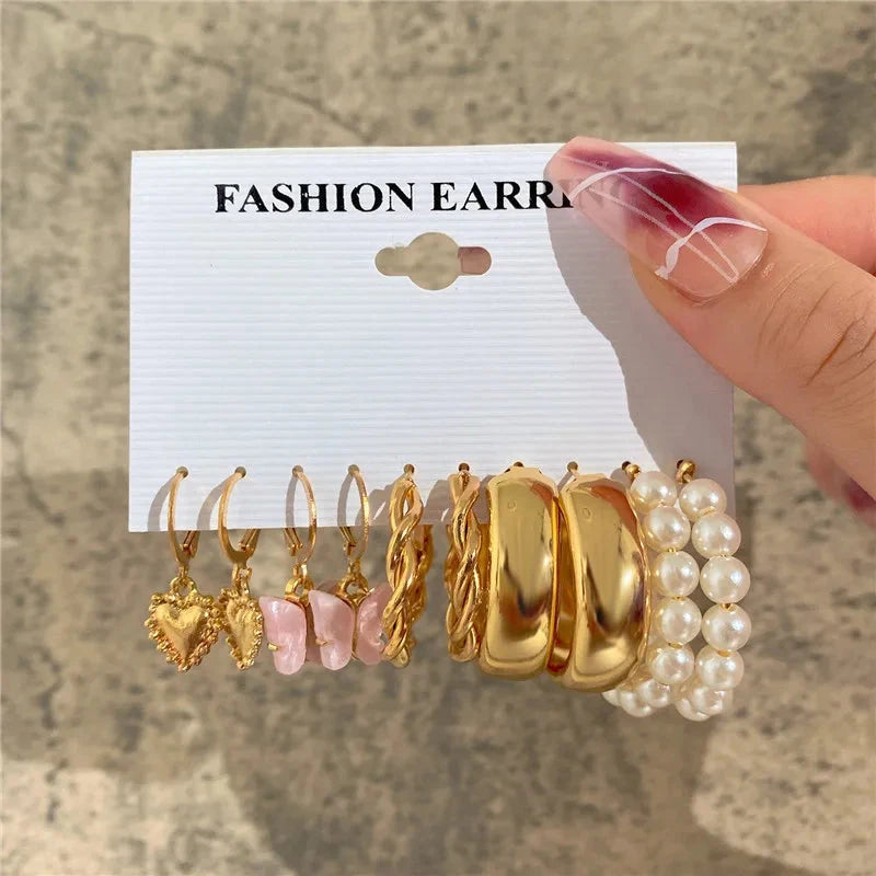 Modyle Gold Color Dangle Earrings Set Butterfly Acrylic Hollow Drop Earrings for Women Heart Hoop Earring Fashion Jewelry Gifts Econic Blanks