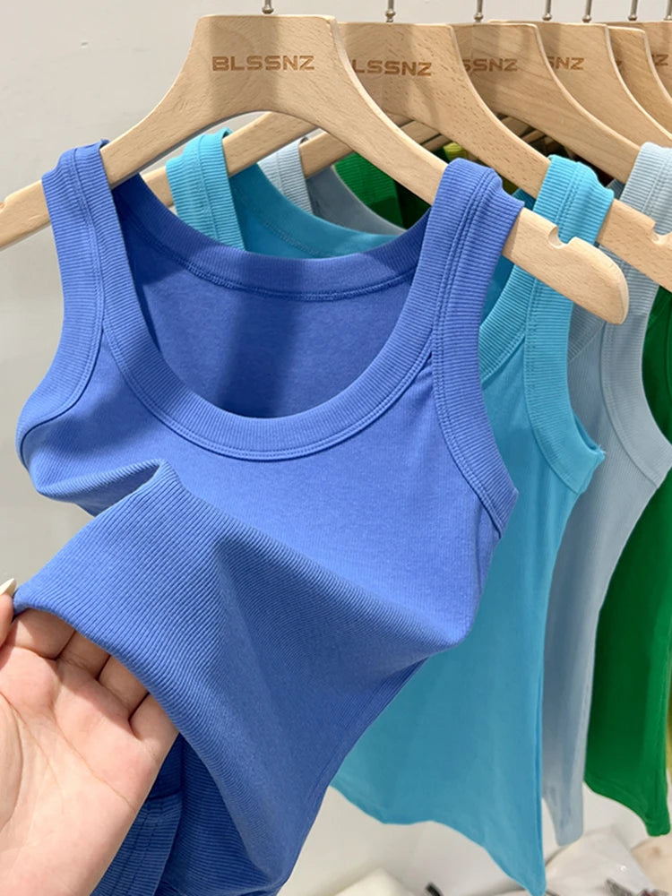 zjaiss Women Solid Round Neck Ribbed Tank Top Camisole Women 2026 Summer Basic Elastic Tank Top O Neck Solid Tank Top Quick Pick Grocers
