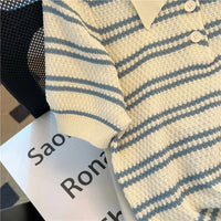 2025 Polo Neck New Womens Knitting T-Shirt Striped Short Sleeve Women T Shirt for Female Slim Tops Woman T Shirts Clothing S145 Quick Pick Grocers