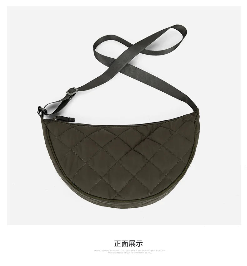 Waist Half Moon Belt Bag Solid Color Crossbody Bag Large Capacity Shoulder Bags Portable Nylon Plaid Travel Bags for Commuting Quick Pick Grocers