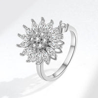 VENTFILLE 925 Sterling Silver Sunflower Diamond Zircon Rotatable Ring For Women Gift Relieve Stress Ring Jewelry Wholesale Quick Pick Grocers