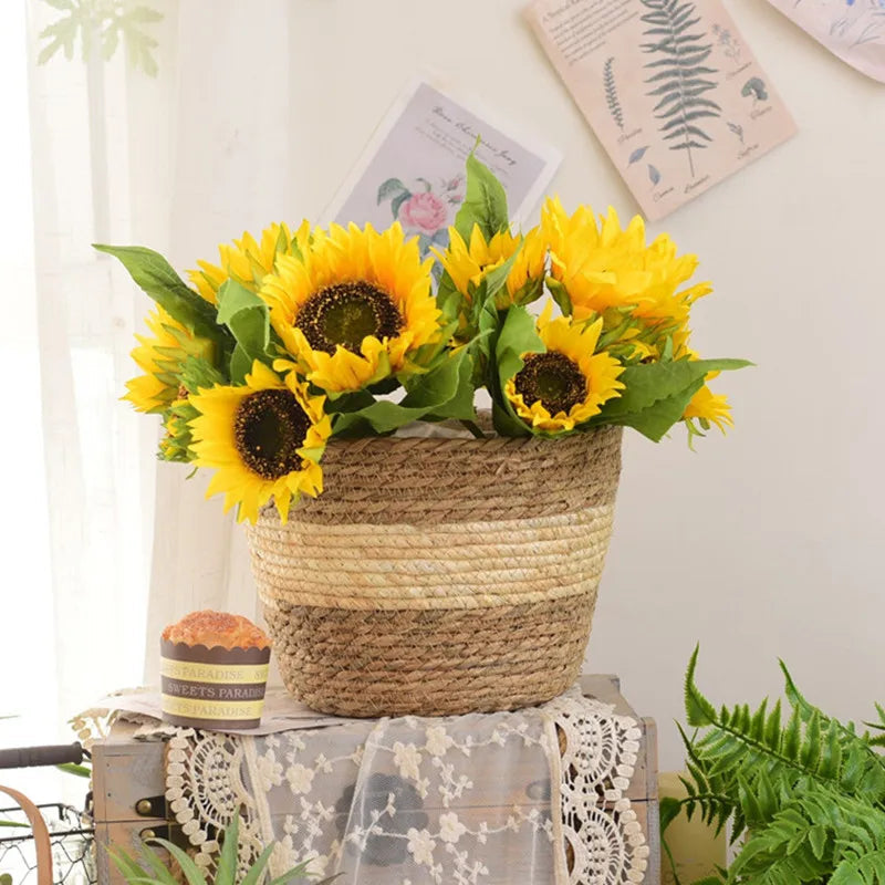 Straw Weaving Flower Plant Pot Basket Grass Planter Basket Indoor Outdoor Flower Pot Cover Plant Containers for Plantable Plants Quick Pick Grocers