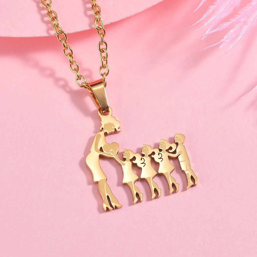Girls Boy Children Stainless Steel Family Necklaces Mama Pendants Necklace Birthday Gifts For Women Jewelry Mother's Day Jewelry Quick Pick Grocers