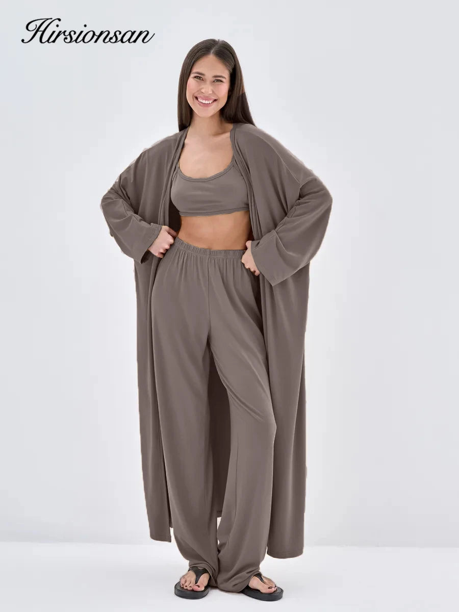 Hirsionsan Modal Soft Loose Sets Women Casual Three Pieces Long Sleeve Cardigan & High Waist Pants & Vest Outfits Tracksuit 2025 Quick Pick Grocers