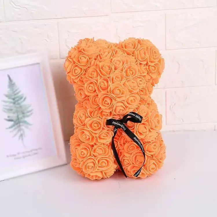 25cm Artificial Teddy Rose Flower Bear with Box Romantic Valentines Day Gift Girlfriend Women Anniversary Wedding Party Supplies Quick Pick Grocers