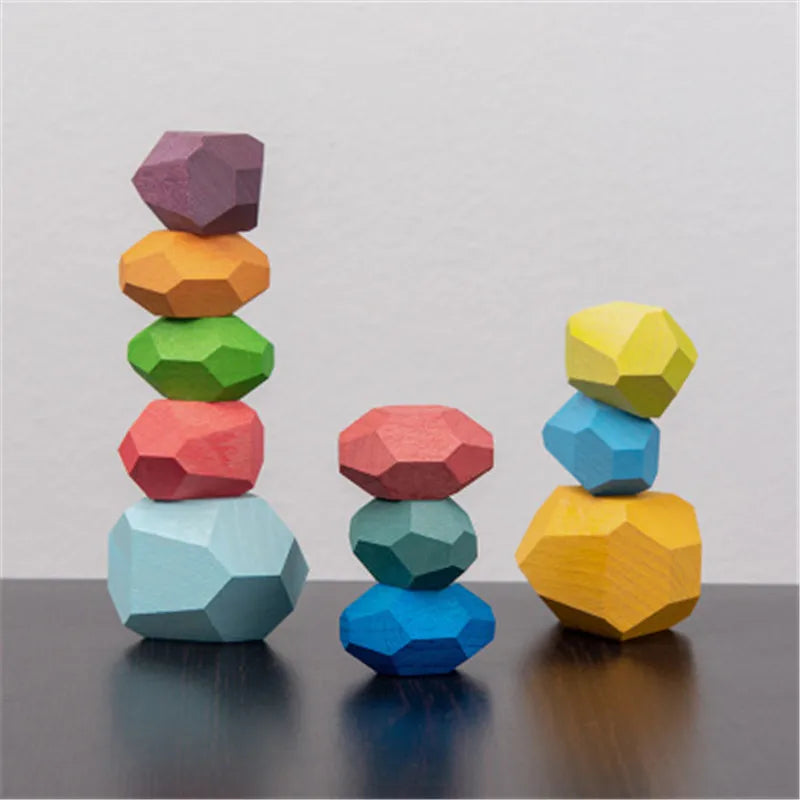 Wooden Sorting Stacking Rocks Stones Sensory Toddler Toys Learning Montessori Toys Building Blocks Game for Kids Birthday Gifts Purest Peak