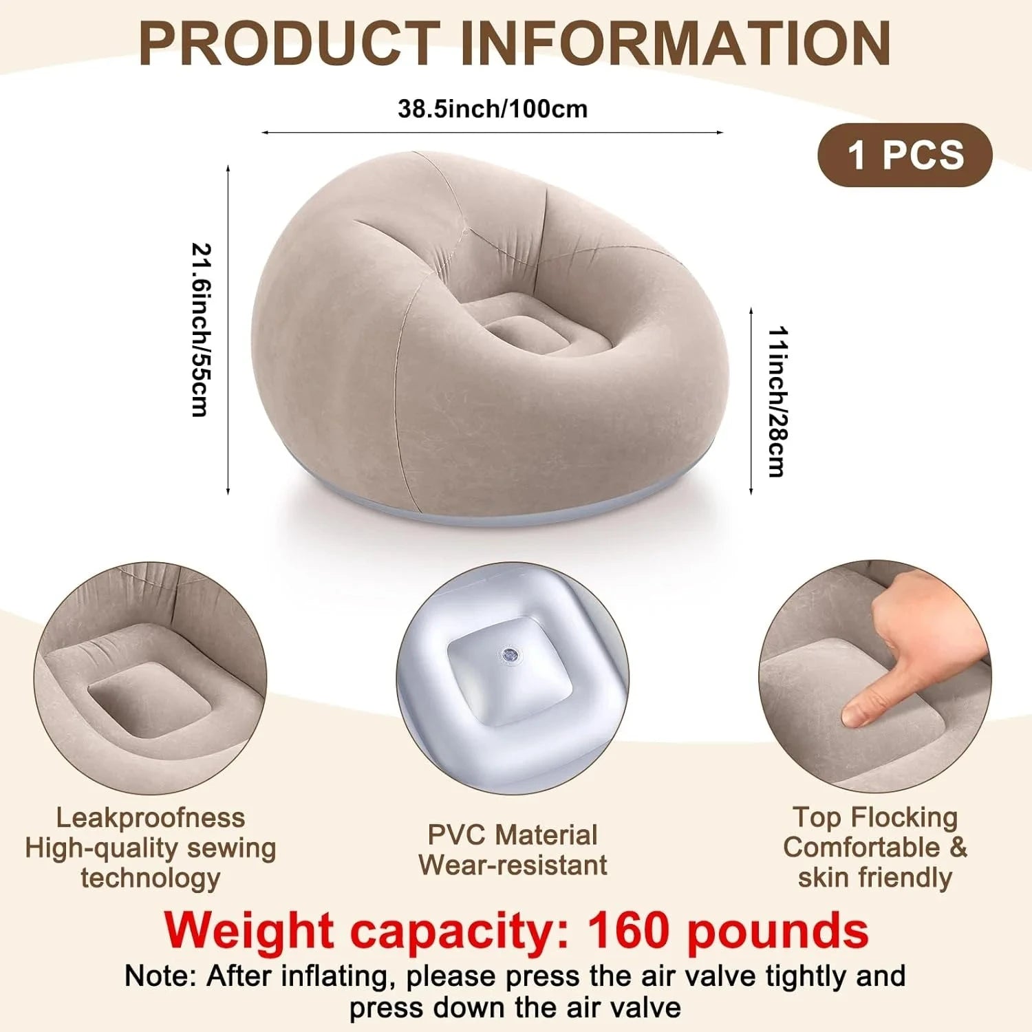 2pcs (1 sofa + 1 air pump) PVC inflatable sofa, suitable for camping, hiking and outdoor activities, Halloween/Christmas gifts Econic Blanks