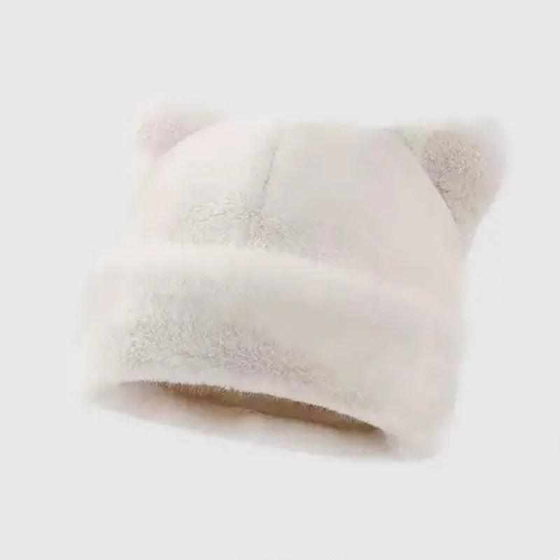 Leopard print plush teddy bear hat for women, sweet and cute, thick and warm, retro and versatile, hooded beanie. Purest Peak