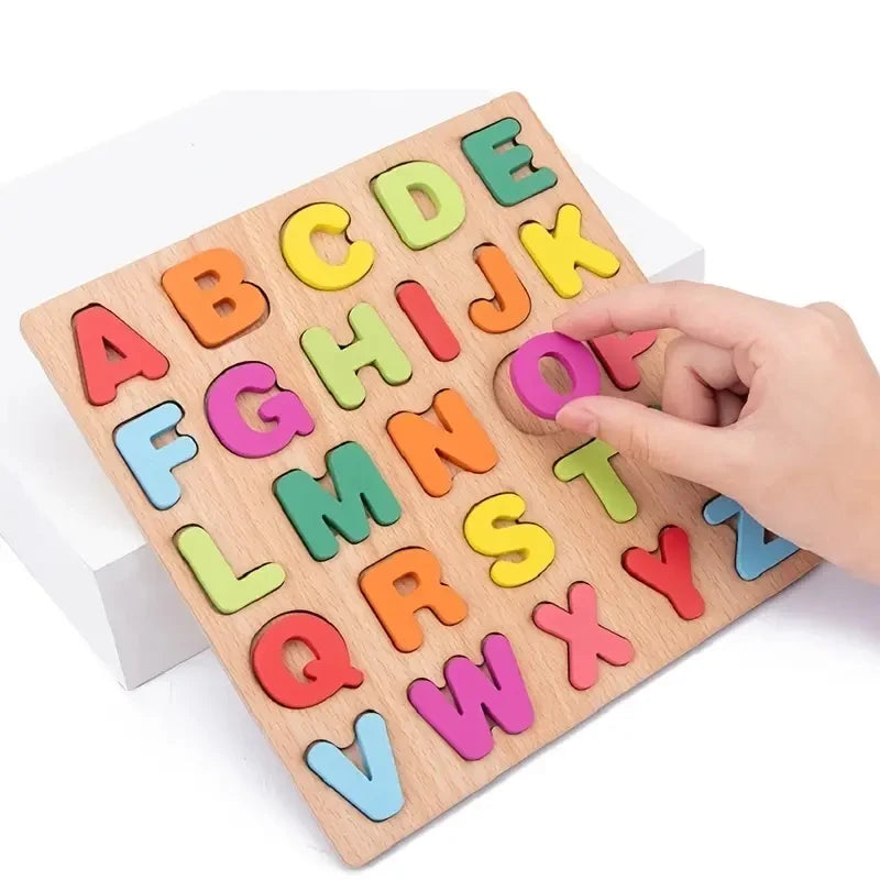 Colorful Alphabet Number Wooden Puzzles Kids Intelligent Matching Game Preschool Children Early Educational Toys Quick Pick Grocers