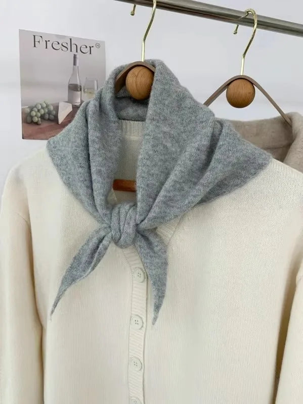 New Women Wool Scarf Shawl Winter Warm Soft Knitted Striped Triangle Fashion Brand Bandana Lady Wool Scarves Quick Pick Grocers