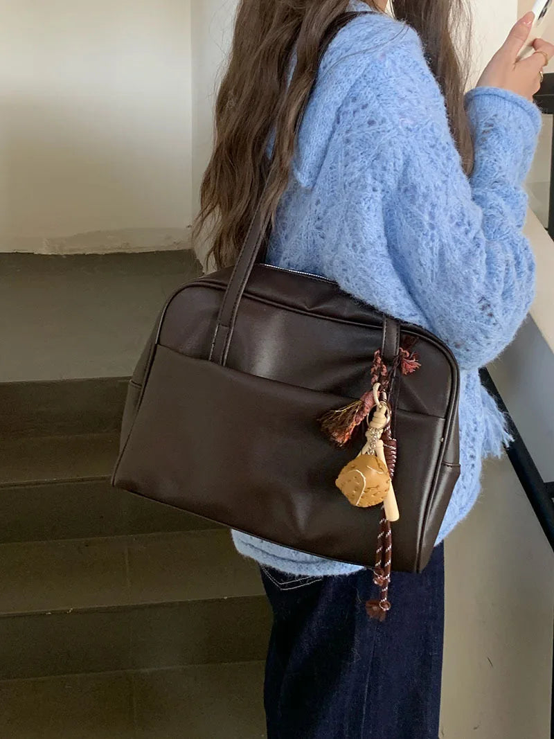 Korean Style Large Capacity Single Shoulder Women's Bag Versatile Vintage Underarm Bag Autumn 2025 New Arrival Tote Bag Quick Pick Grocers