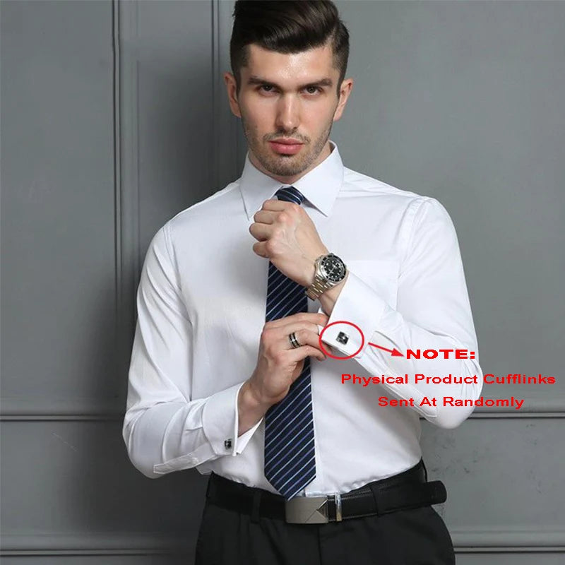 Men's Classic French Cuffs Social Dress Shirt Formal Business Standard-fit Long Sleeve Wedding Party Office Work White Shirts Quick Pick Grocers
