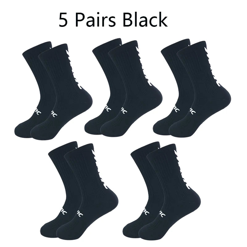 5 Pairs Cycling Socks Men Bicycle Sport Running Bike Socks Mid Tube Compression Outdoor Racing MTB Road Bike Socks Breathable Quick Pick Grocers