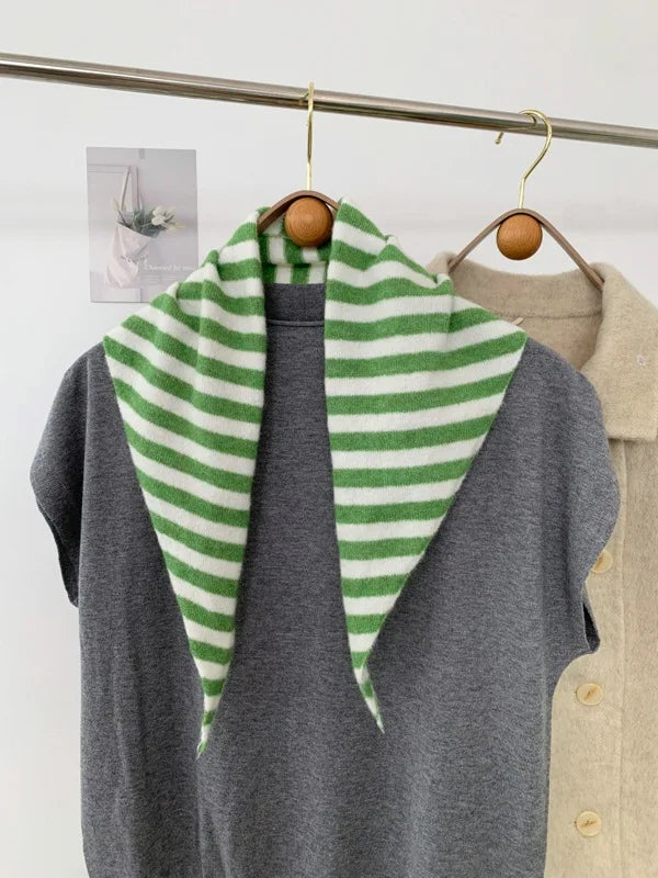 New Women Wool Scarf Shawl Winter Warm Soft Knitted Striped Triangle Fashion Brand Bandana Lady Wool Scarves Quick Pick Grocers