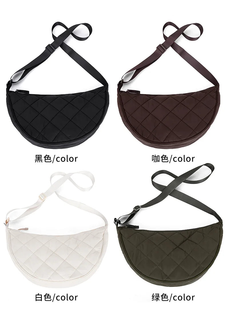 Waist Half Moon Belt Bag Solid Color Crossbody Bag Large Capacity Shoulder Bags Portable Nylon Plaid Travel Bags for Commuting Quick Pick Grocers