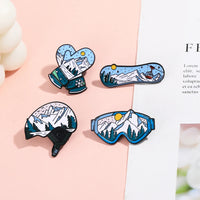 Sports Snow Mountain Pattern Ski Theme Enamel Brooches Skateboard Gloves Helmet Goggles Shaped Pins Winter Badge Jewelry Quick Pick Grocers