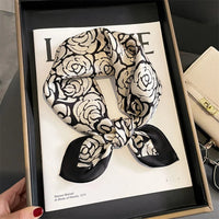 2025 Fashion 100% Real Silk Scarf 53cm Square Bandelet Women's Silk Temperament Small Scarf Neck Decorative Wrap Printed Scarves Quick Pick Grocers