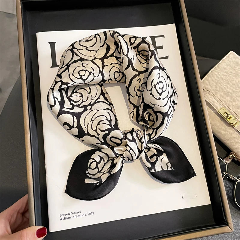 2025 Fashion 100% Real Silk Scarf 53cm Square Bandelet Women's Silk Temperament Small Scarf Neck Decorative Wrap Printed Scarves Quick Pick Grocers
