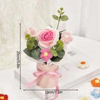 Knitted Flower Bouquet Crochet Rose Flowers Hugging Bucket New Year Gifts Living Room Desk Decoration Mother's Day Gift Quick Pick Grocers
