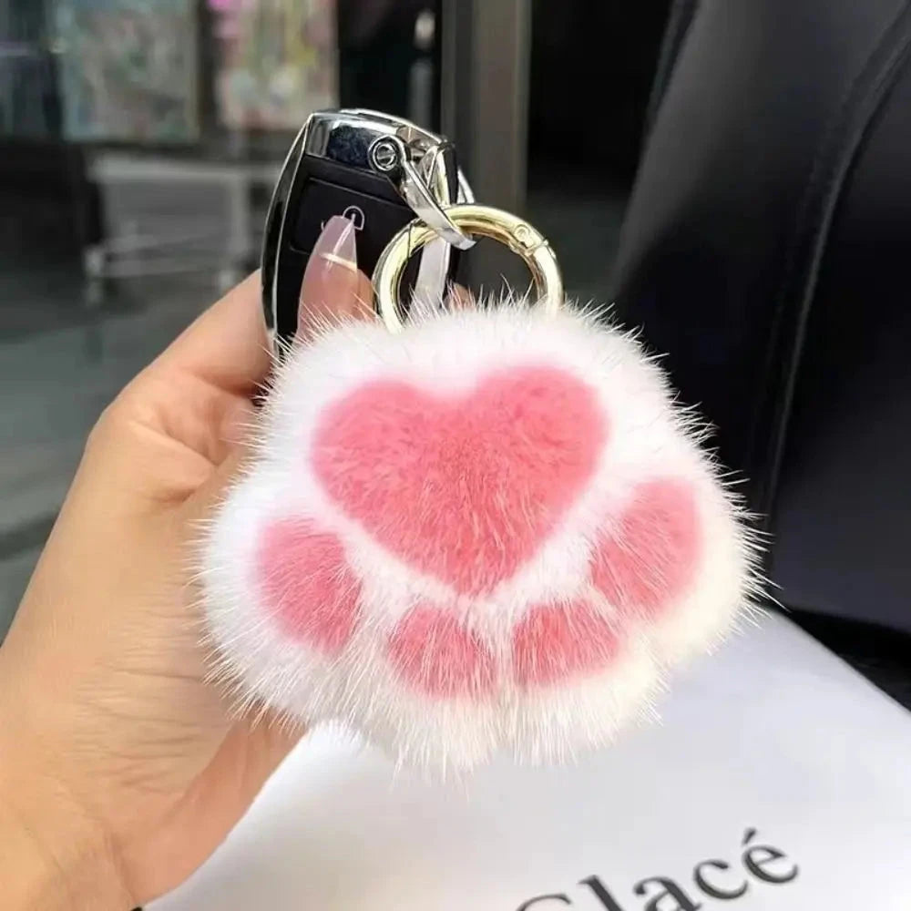 Cat Paw Pendant Keychain Couple Keychain Fluffy Faux Fur Keychain Charm Cute Soft Plush Toy Key Ring Backpack Car Key Pendant Econic Blanks