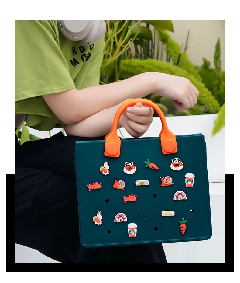 EVA Large Leather Shoulder Bag Handbag Tote Bag Storage for Women Casual Waterproof Beach Bag Hole Fit Charm Fashion Storage Bag Quick Pick Grocers