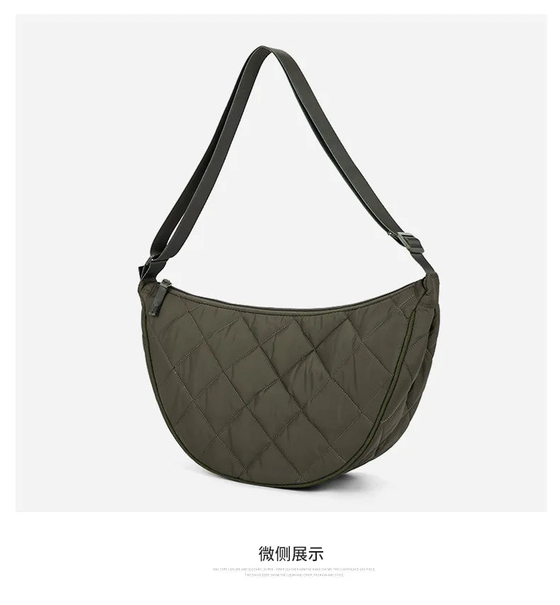 Waist Half Moon Belt Bag Solid Color Crossbody Bag Large Capacity Shoulder Bags Portable Nylon Plaid Travel Bags for Commuting Quick Pick Grocers
