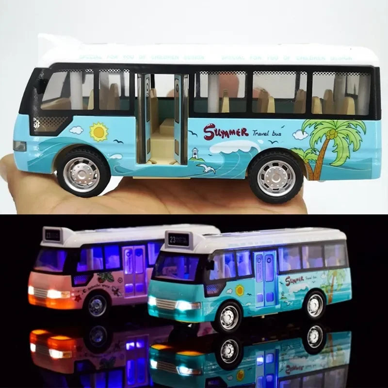 City Bus Toys Cars for Toddlers Cars for Boys Girls Pull Back Play Vehicle Bus Model with Sound Light Up & Open-able Doors Quick Pick Grocers