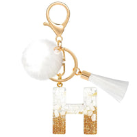 Creative Resin Initials White Fringe Fur Ball Women Keychain A-Z Letter Pendant Handbag Decor Car Key Ring Jewelry Gift Quick Pick Grocers