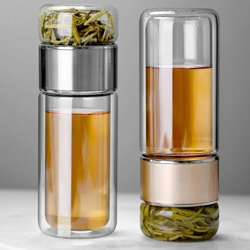 420ML Tea Water Bottle High Borosilicate Glass Double Layer Tea Water Cup Infuser Tumbler Drinkware Water Bottle With Tea Filter Econic Blanks