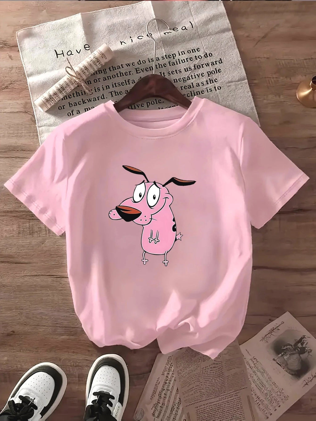Women T-shirt Courage The Cowardly Dog Creative Printed Summer Women's Round Neck Short Sleeve Casual Top Tshirt Clothing Quick Pick Grocers