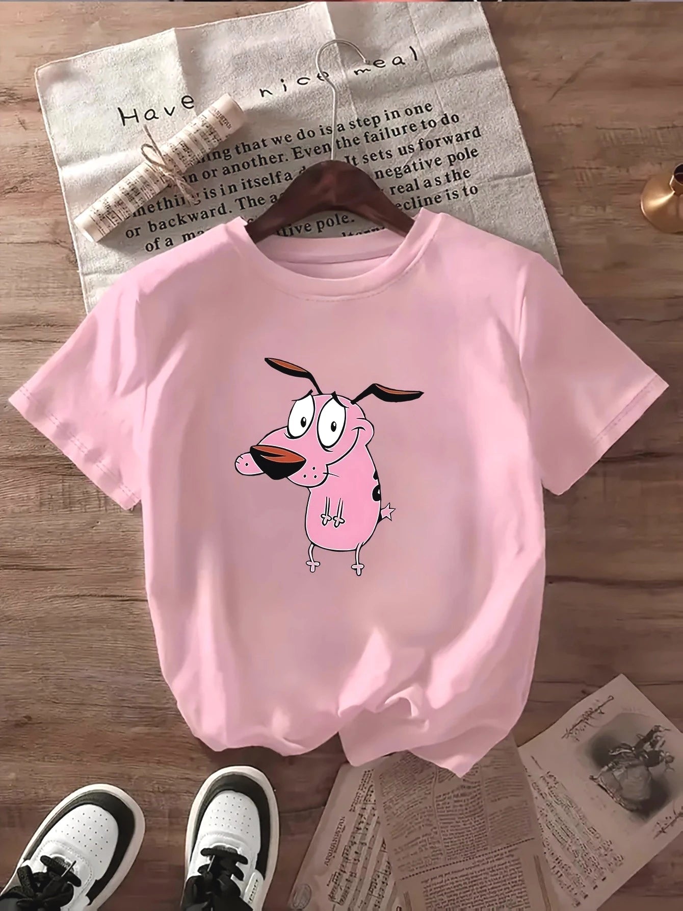 Women T-shirt Courage The Cowardly Dog Creative Printed Summer Women's Round Neck Short Sleeve Casual Top Tshirt Clothing Quick Pick Grocers