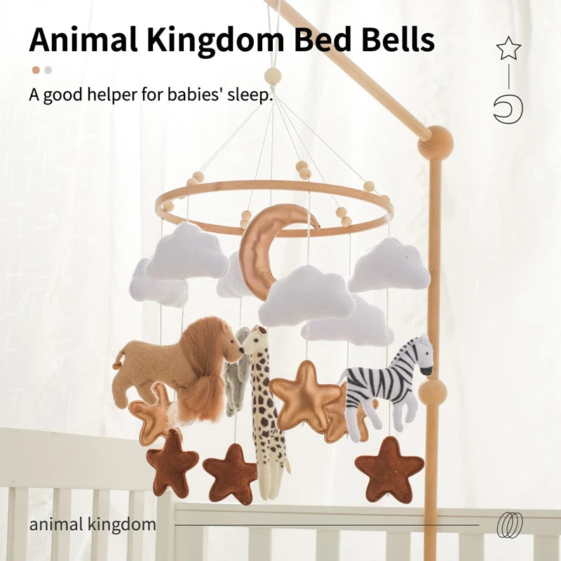 Crib Mobile Bed Bell Wooden Baby Rattles Soft Felt Cartoon Animal Bed Bell Newborn Music Box Hanging Toy Crib Bracket Baby Gifts Purest Peak