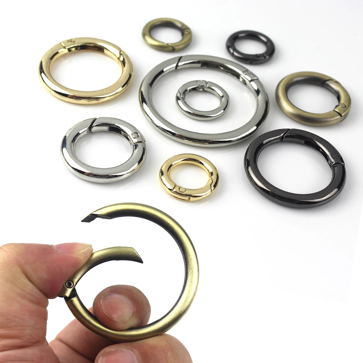 Metal spring gate O Ring Openable Keyring Leather Craft Bag belt strap buckle trigger snap clasp clip connector DIY accessory Quick Pick Grocers