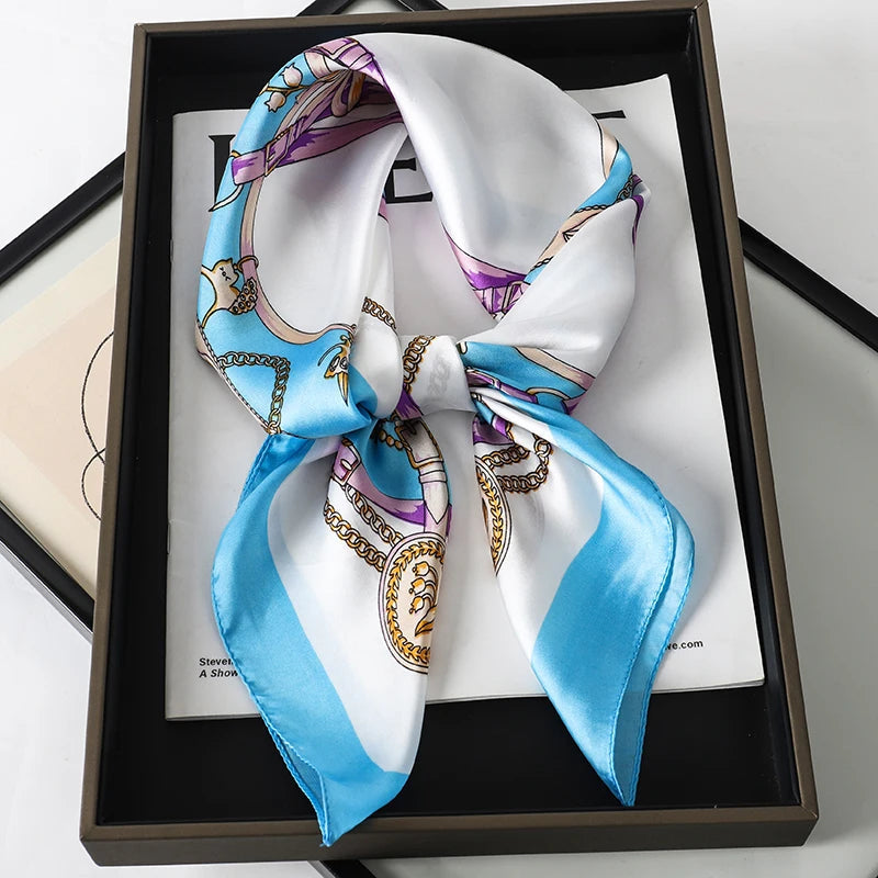 60Colors Luxury Scarf Women 70*70Cm Silk Feel Square Hair Wrapping Foulard Satin Shawl Big Size Head Bandana Hijab Handkerchief Quick Pick Grocers