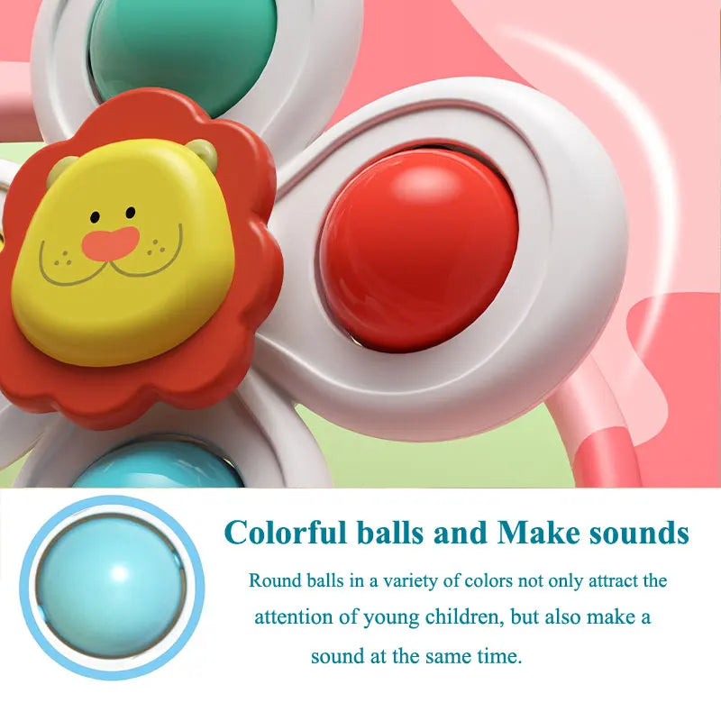 3PC Set Suction Cup Spinning Cartoon Animal Spinner Toys For Kids Window High Chair Tray Bath Table Travel for Children Gift Purest Peak