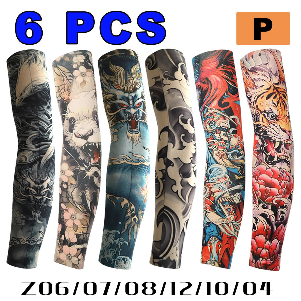 6 PCS Tattoo Sleeves Unisex Summer Cycling Sun Protection Arm Covers Beach Driving Fishing Breathable Nightclub Elastic Sleeves Quick Pick Grocers