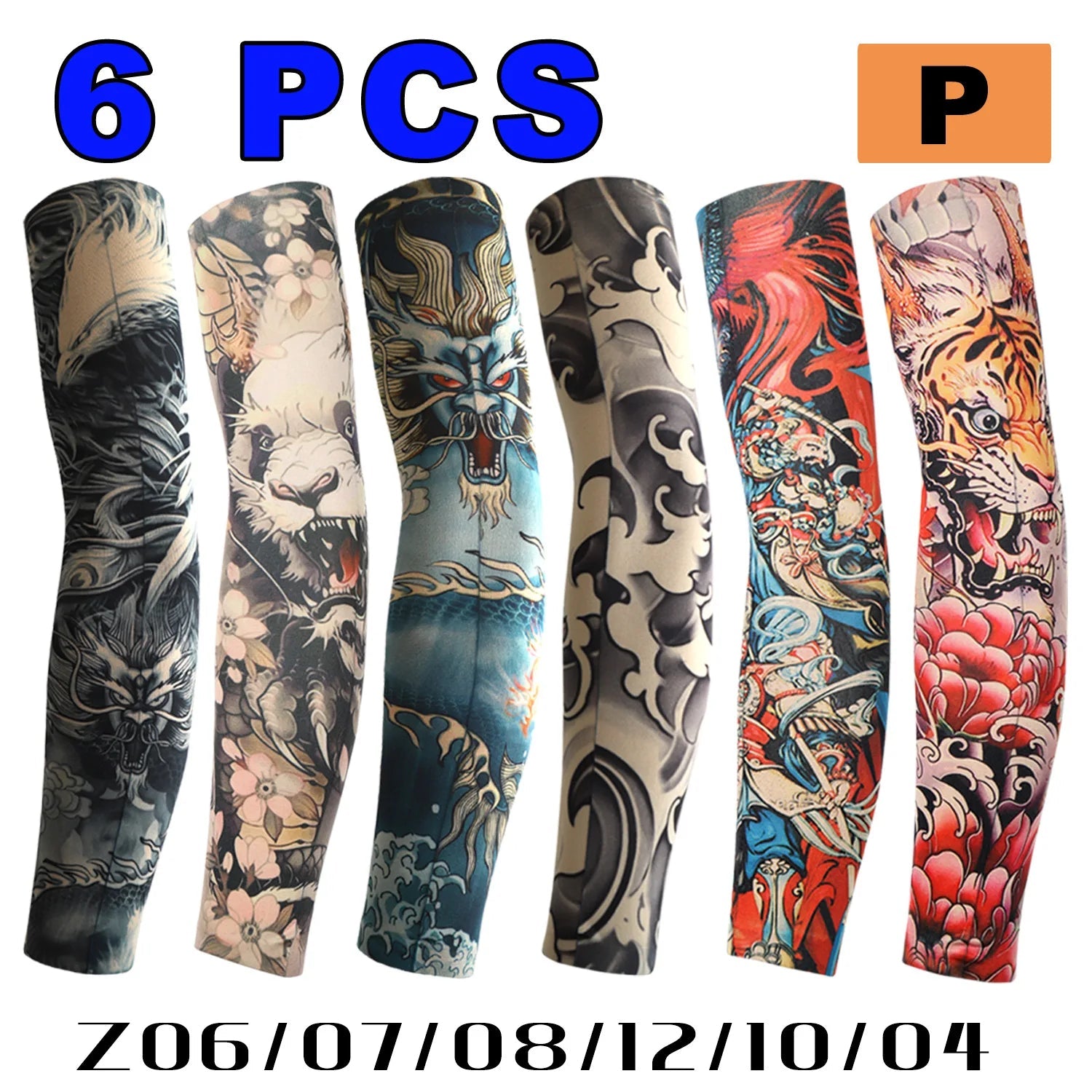 6 PCS Tattoo Sleeves Unisex Summer Cycling Sun Protection Arm Covers Beach Driving Fishing Breathable Nightclub Elastic Sleeves Quick Pick Grocers