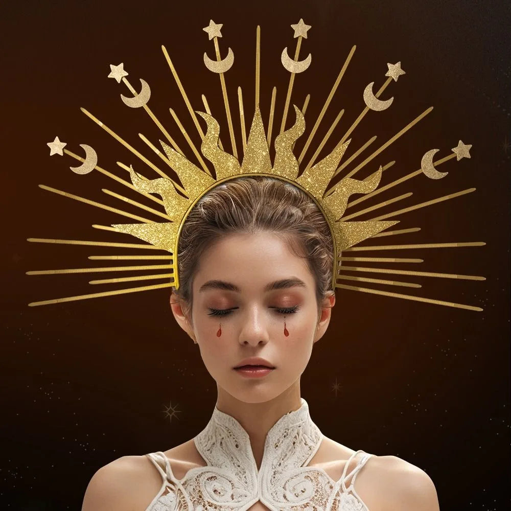 Fashion Sun God  Headband Star Gold COSPLAY Hair Hoop Moon The  of the Virgin Mary Halloween Headband Halloween Headwear Quick Pick Grocers