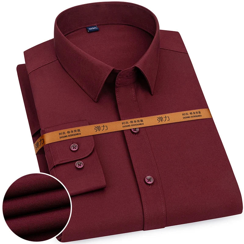 New Men's Solid Color Business Shirt Formal Fashion Thin Classic Basic Casual Slim White Long Sleeve Social Shirt Brand Clothes Quick Pick Grocers